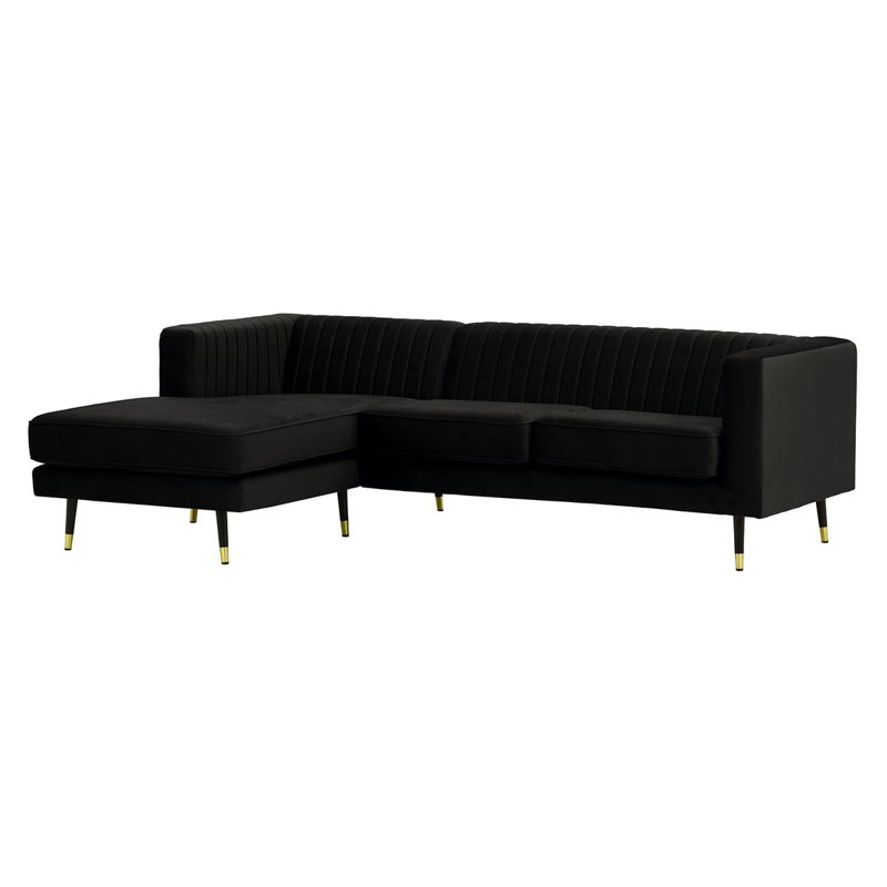 Monaville 4 Seater Velvet Sofa & Chaise, Left Hand Facing, Black