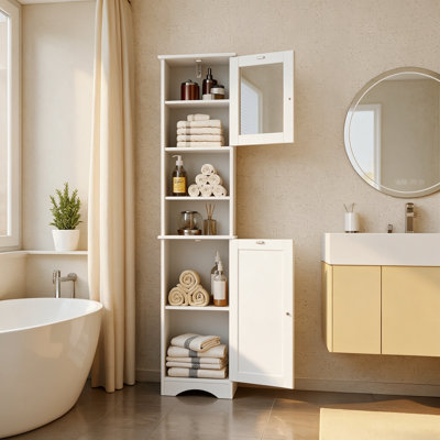 Natyra 67'' H Freestanding Tall Storage Cabinet with 2 Doors and Adjustable Shelves, Bathroom Linen Cabinet, Narrow Floor Cabinet for Small Spaces, White