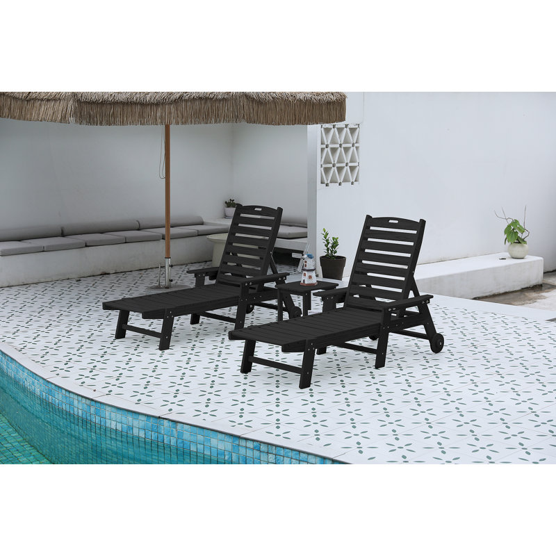 3-Piece Oversized Chaise Lounge Chair Set With Side Table, Ideal For Outdoor Relaxation With Adjustable Backrest, Wheels And Cup Holder
