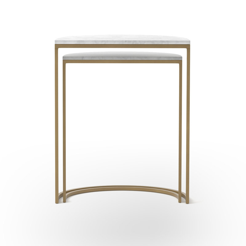 Polished White Marble and Brass Nesting C Tables