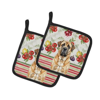 Apricot English Mastiff Vegetables Pair of Pot Holders