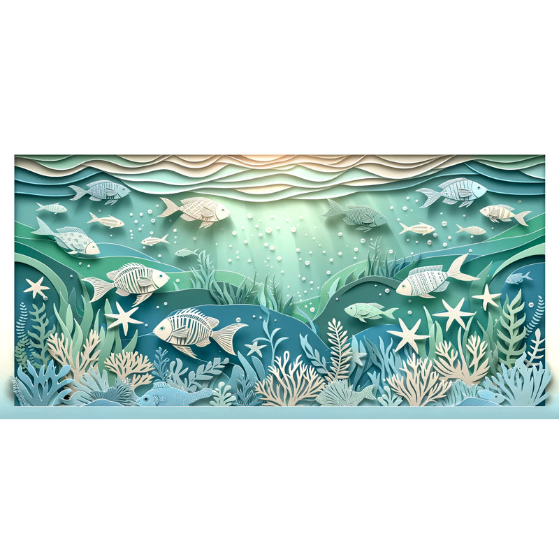 Art mural sur toile de bord de mer océanique, impression sur toile enveloppée de vie marine sous-marine, décoration murale marine bleue pour le salon, la chambre d'enfant, la salle de bain et la maison de plage
