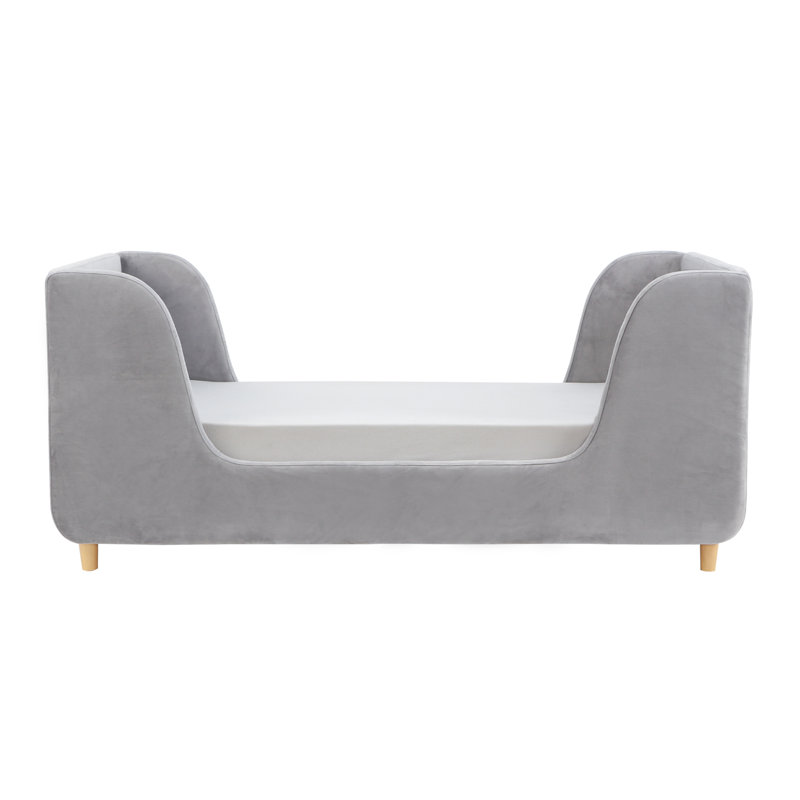 Pebble Gray Velvet Upholstered Toddler Daybed with Wood Frame
