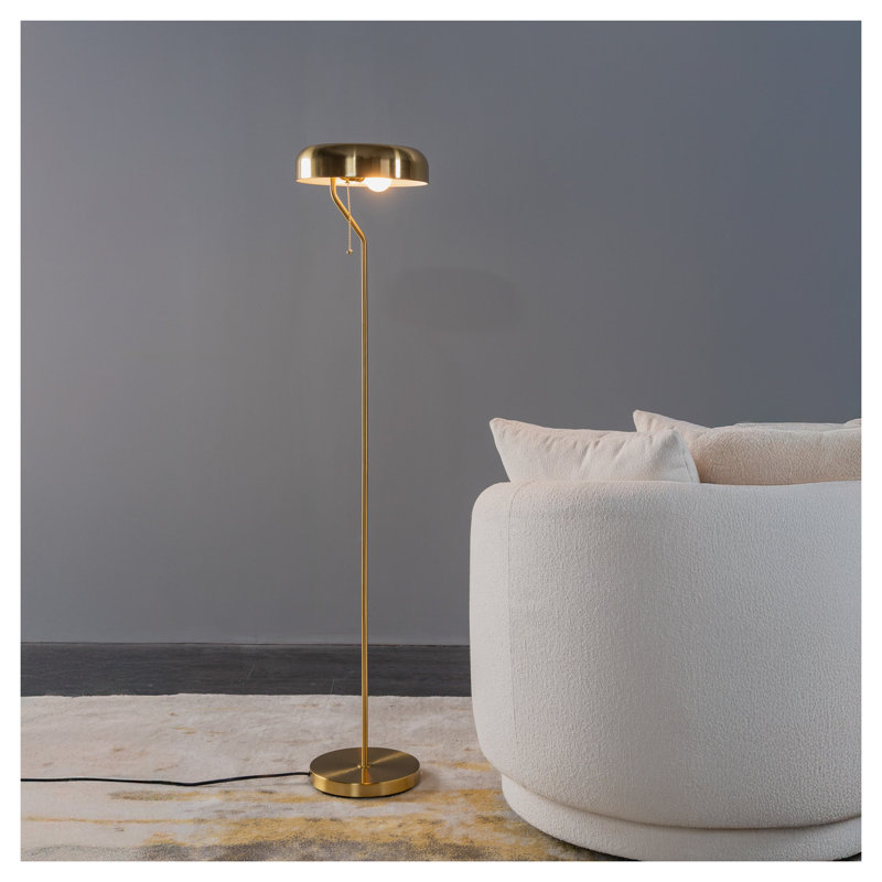 Grande lampe sur pied d'angle, lampe sur pied moderne dorée avec abat-jour intérieur blanc - Éclairage d'angle peu encombrant pour le salon, la chambre à coucher et le bureau avec interrupteur à chaîne