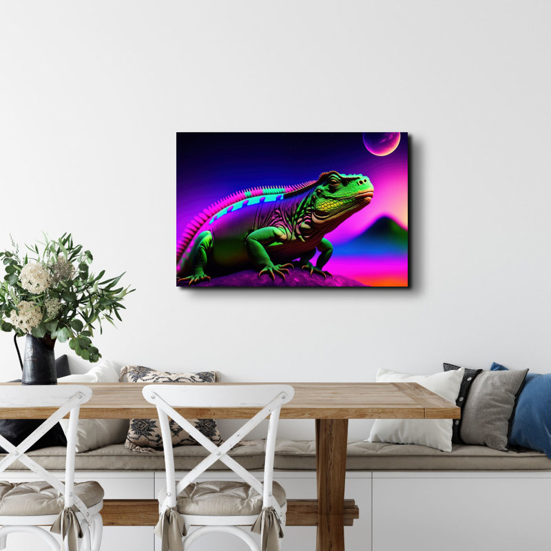 «Unreal Neon Iguana» par Stephen Chambers, impression sur toile tendue, L 18 po x H 15 po