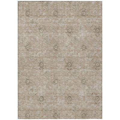 Tapis extérieur lavable floral beige kaki et brun clair 5 pi x 8 pi