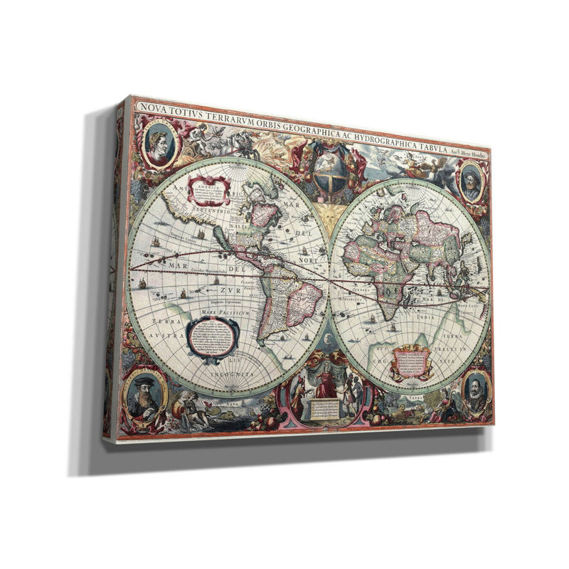«Aleska Nova Totius Terrarum Or bis Tabula» par Hines, art mural sur toile, H 40 po x l 54 po x P 1,5 po, Multicolore