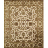 Agra Oriental Hand-Knotted Wool/Silk Ivory/Brown Area Rug