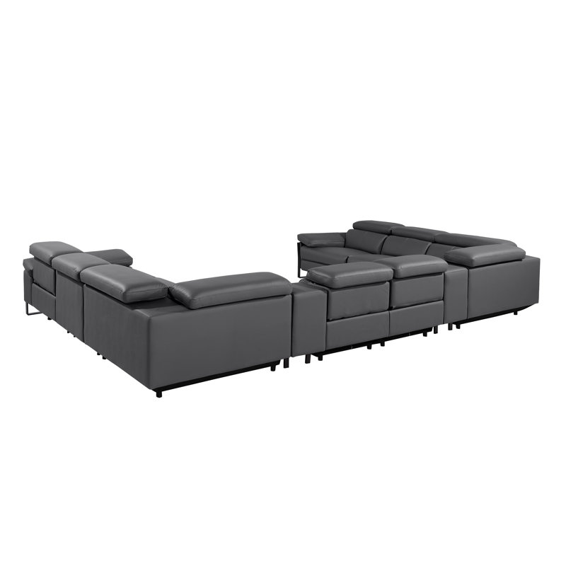 Top Grain Italian Leather 10-Piece U-Shaped Modular Power Reclining Sectional With 4 Power Recliners & Power Headrests