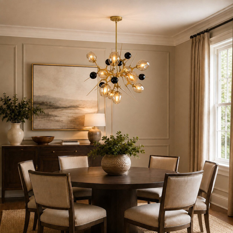 Transitional 10 Light Black and Gold Shade Chandelier