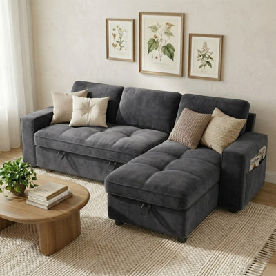Mellissa 81" Sectional Sleeper Sofa Bed, L Shaped 3-In-1 Pull Out Couch With USB/Type-C Ports, 5-Level Reclining Backrest & Storage Chaise