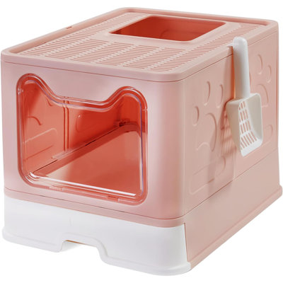Foldable Cat Litter Box With Lid, Large Top Entry Anti-Splashing Litter Box With Cat Litter Scoop, Enclosed Plastic Kitty Litter Box With Drawer Type Easy Clean Cat Litter Pan