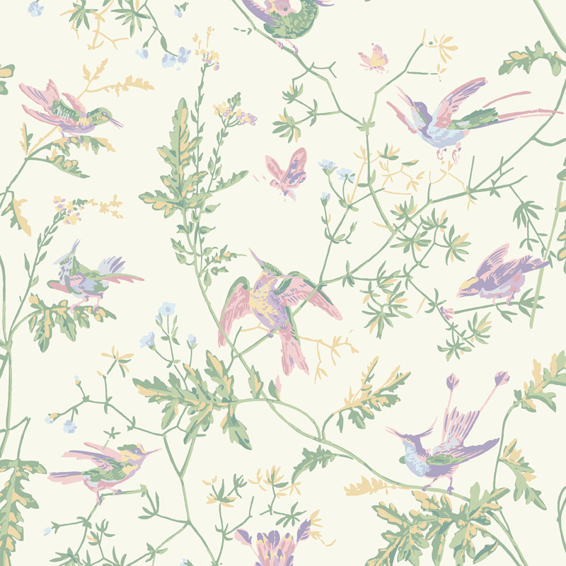 Hummingbirds Silk, Blush/Sage
