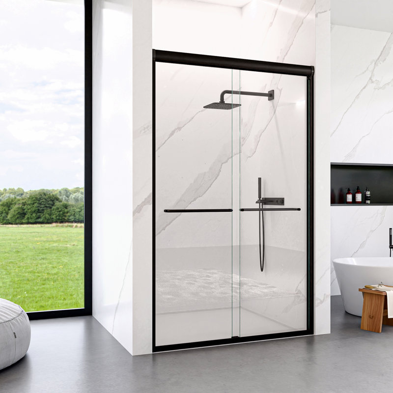 Semi-Frameless Double Sliding Shower Door, Bypass Shower Door, 1/4" (6Mm) Thick Tempered Glass Door
