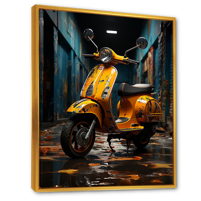 Scooter Escape I sur impression sur toile, Cadre flottant doré, H 32 po x l 16 po x P 1 po