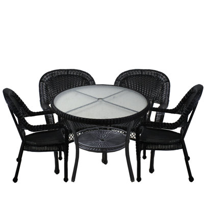 5-Piece Black Resin Wicker Patio Dining Set with Tempered Glass- 39" by LB International