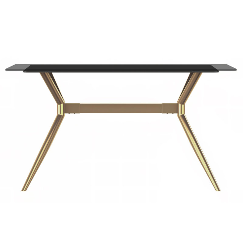 Metal Base Dining Table, Clear/Black, 62" W x 31.5" L