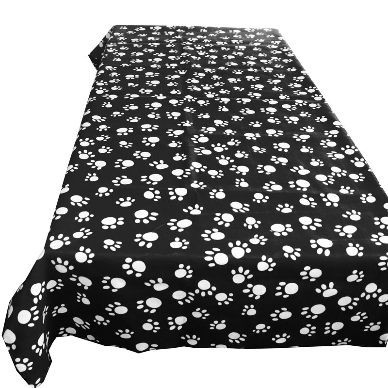Paw Print Tablecloths,  48" Square, White Print/Black