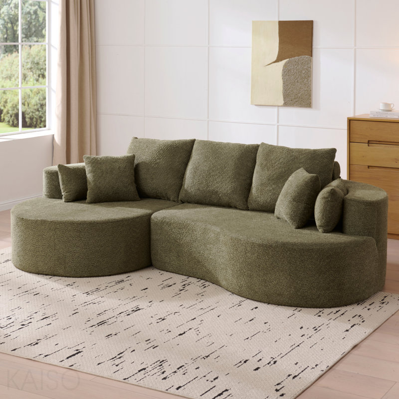 106 po Canapé modulaire courbé en tissu 2 pièces, méridienne, vert forêt, Vert