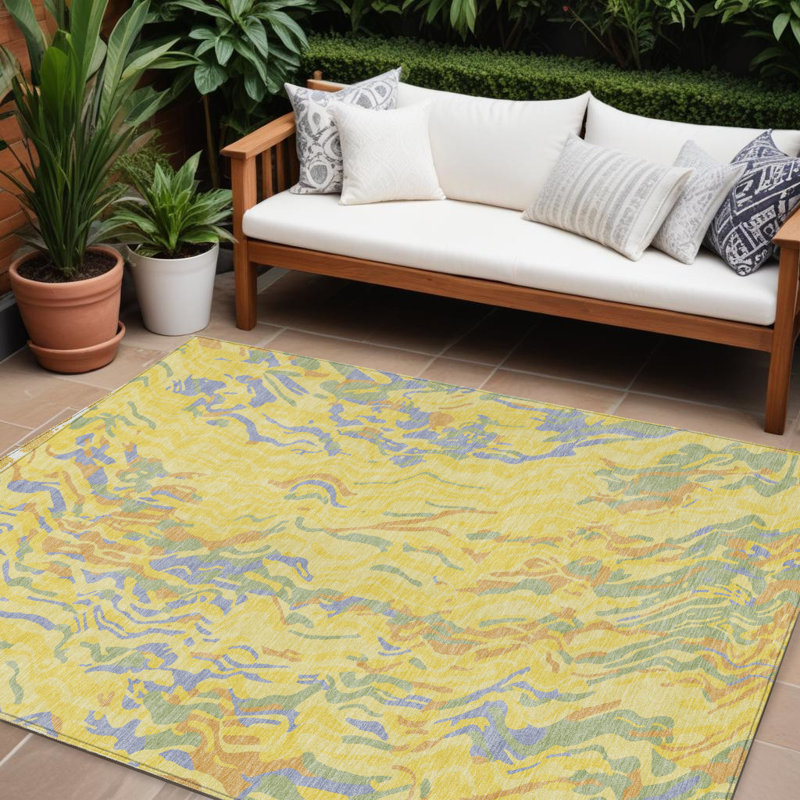 Tapis intérieur lavable abstrait jaune 9 pi x 12 pi HomeRoots