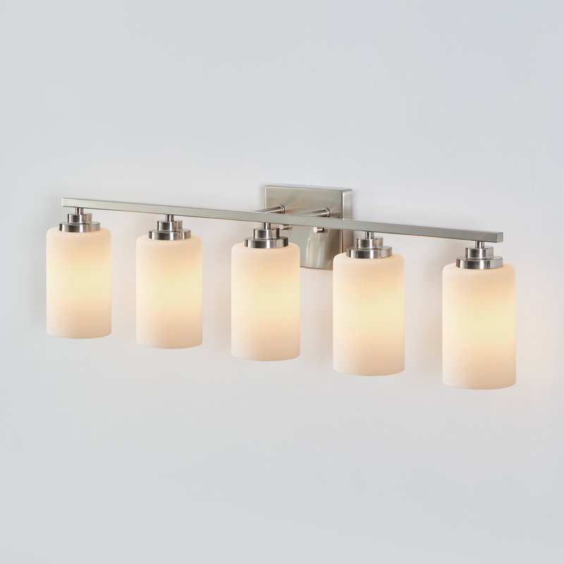 Brushed Nickel 5-Light Vanity Fixture with Frosted Glass Shades