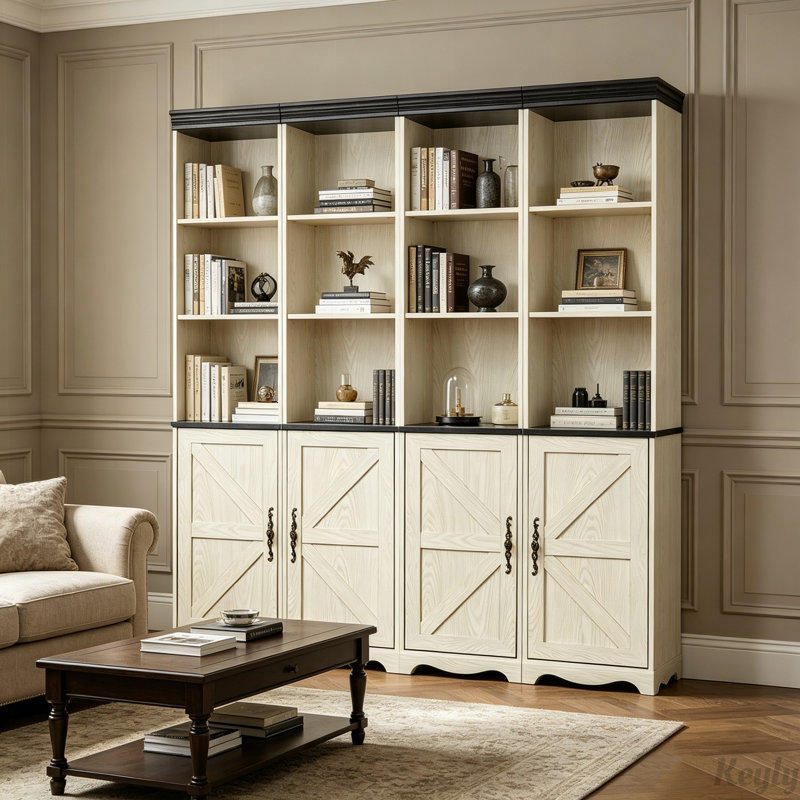 Armoire de rangement combinée 4 en 1 avec portes de grange et tablettes réglables, White