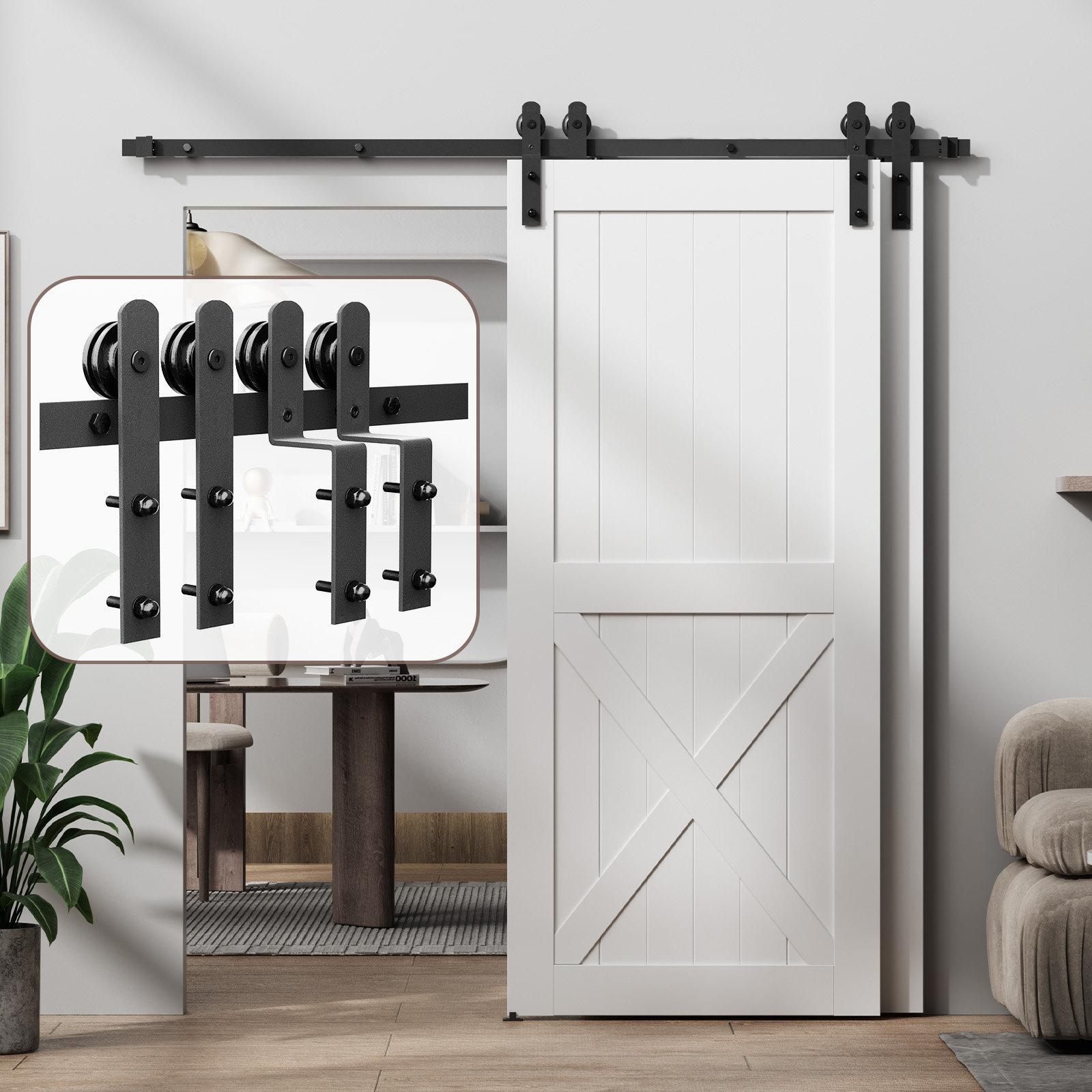 HomLux Black Carbon Steel Double Door Barn Door Hardware Kit Double ...