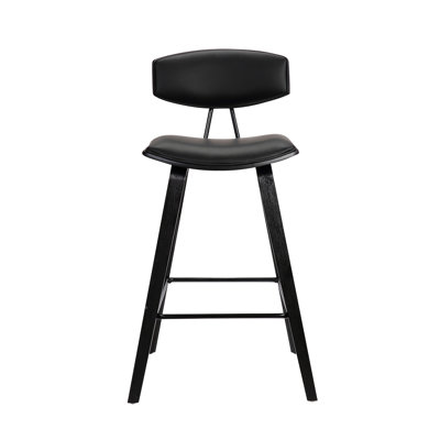 Tellis Mid-Century Modern Armless Stool in Faux Leather and Wood