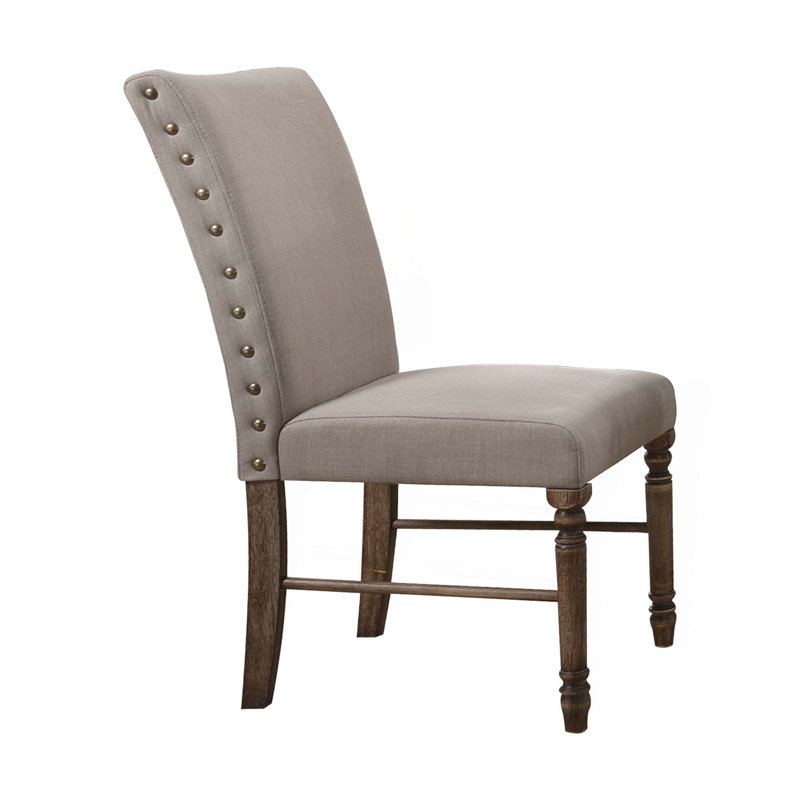 Chaise d'appoint en lin crème et chêne vieilli, ensemble de 2