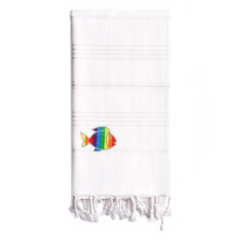 Summer Fun Turkish Cotton Beach Towel, White
