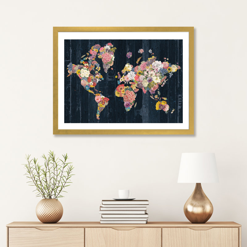 «Botanical Floral Map» par Wild Apple Portfolio - impression d'art graphique, H 24 po x l 32 po x P 1 po, Blanc