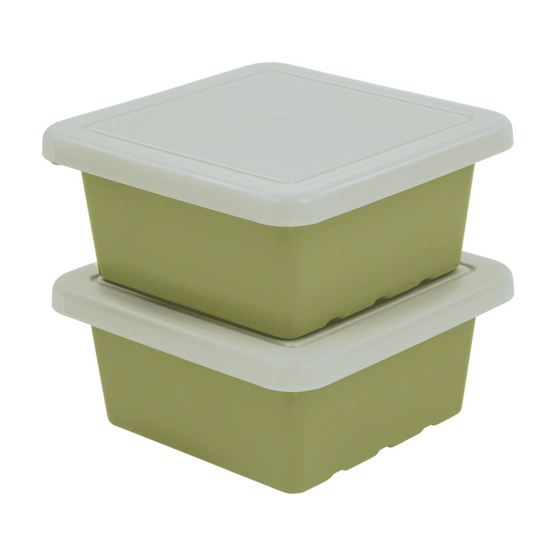 ECR4Kids Stackable Square Bins with Non-Snap Lids, Multipurpose Organization, 2-Pack, Fern Green