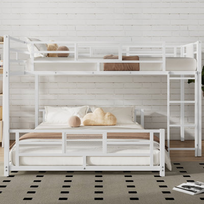L-Shaped Metal Bunk Bed, Twin Over Full Size with Guardrails - Space Saving Design for Kids Room, Dorm, or Guest Room
