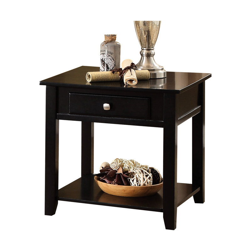 Table de bout noire avec espace de rangement inférieur - 22 po