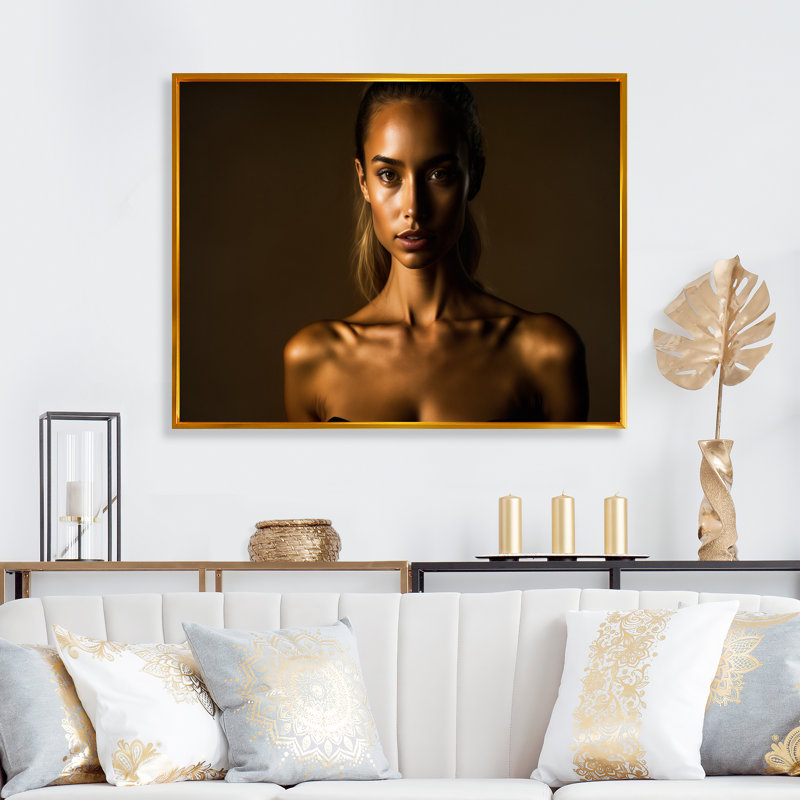 Mystery Beauty II - reproduction sur toile, H 30 po x l 40 po x P 1,5 po, Toile avec cadre flottant or