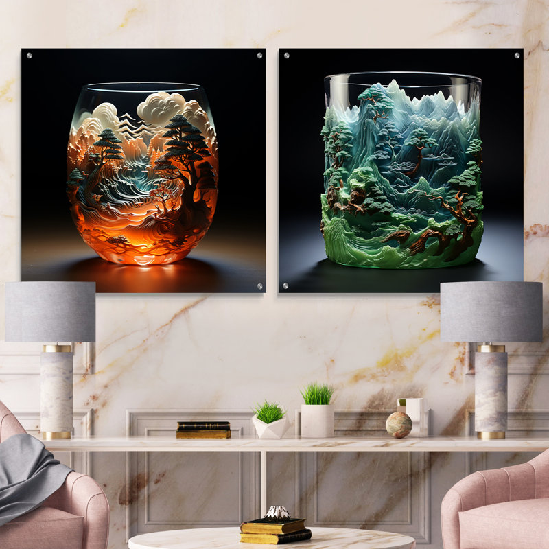 Ensemble de 2 verres muraux modernes en verre Modern Forest, H 16 po x l 33 po