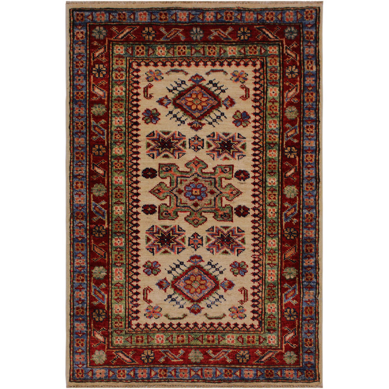 Tapis oriental ivoire / rouge en laine noué à la main 2 pi x 2 pi 11 po Lovorko
