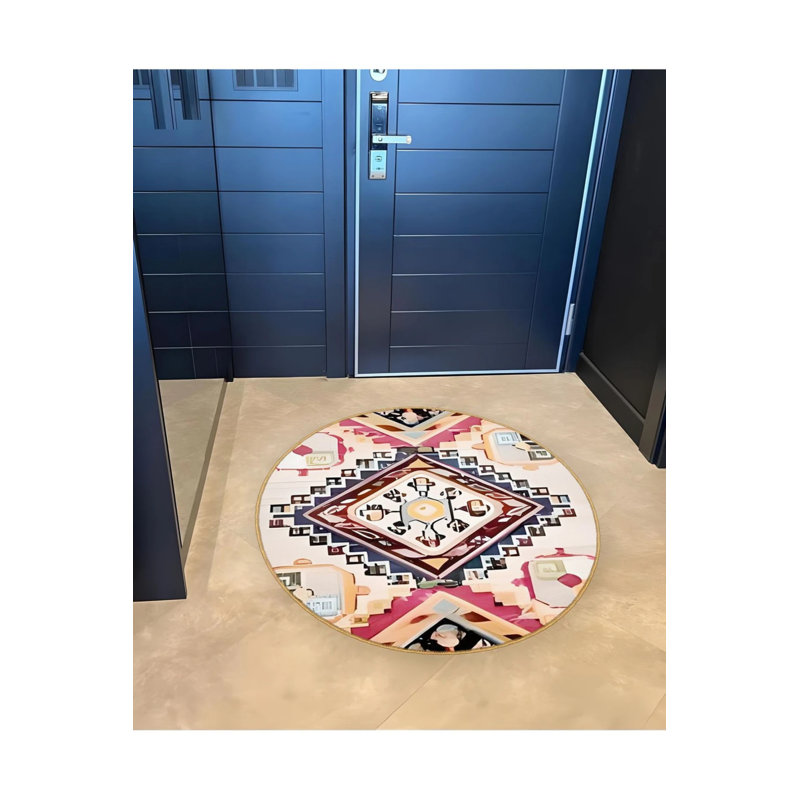 Light Tone Traditional Patterned Round Woven Base Vintage Decorative Carpet, Round 5'