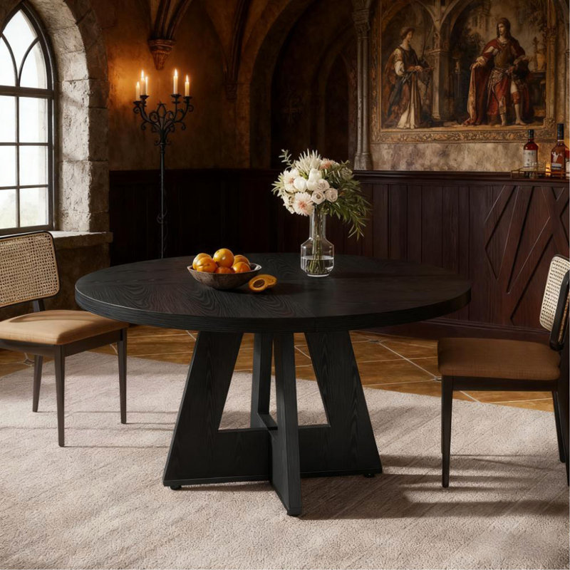 Table de salle à manger ronde en bois de 47 pouces (seulement 1 pièce), Noir