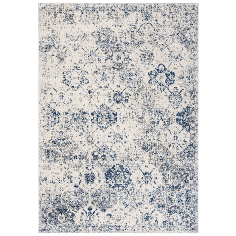 Harty Oriental White/Royal Blue Area Rug, Rectangle 3' x 5'