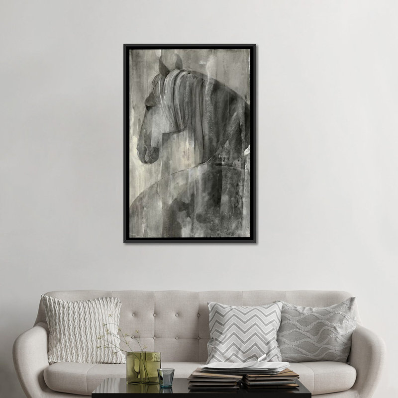 «Glance Greige», reproduction d'art sur toile, Toile avec cadre noir, Pas de tapis, H 48 po x l 32 po x P 1,5 po