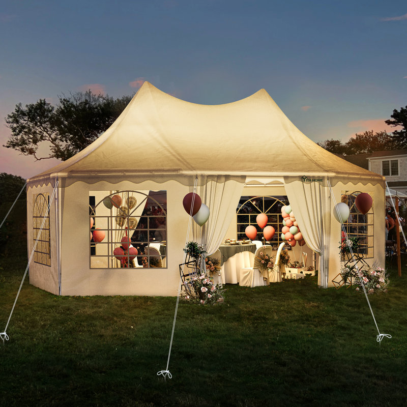 Steel Canopy Party Tent Heavy Duty Wedding Tent, 22.3' x 16.4'