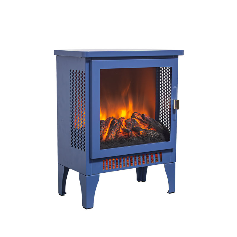 17" Freestanding Electric Fireplace, Aqua Blue