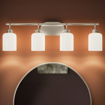 Reines 4-Light Brushed Nickel Bath Vanity with Opal Glass Shades