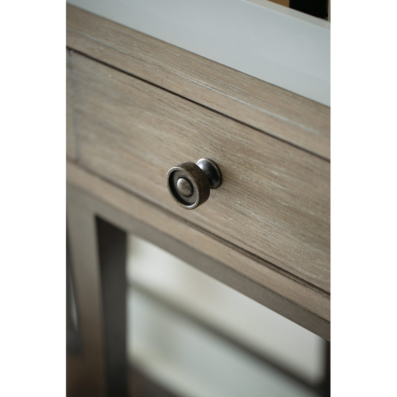Beige Wood and Metal Console Table with Storage