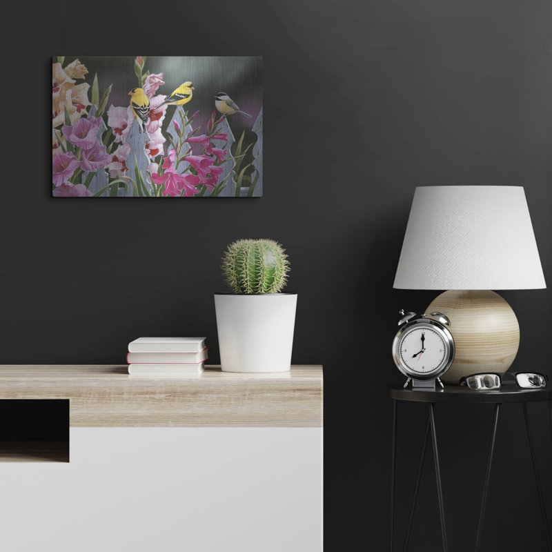 Winston Porter «Feathered Friends and Gladiolus» par William Vanderdasson, art mural en métal, H 16 po x l 24 po