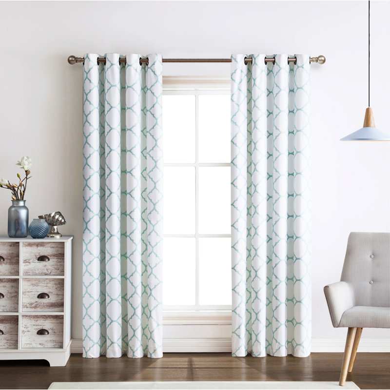 Griner Quatrefoil Elegance Geometric Room Darkening Grommet Curtain Panels, Aqua