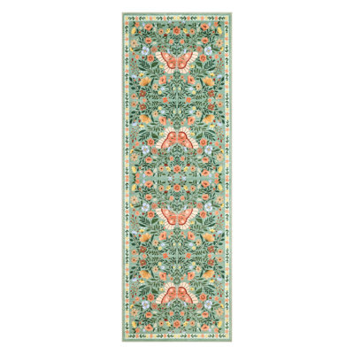 Farmhouse Floral Machine Washable Rug with Non Slip TPR Backing Soft Thin Foldable Mat Botanical Butterfly Printed Carpet Low Pile Non Shedding Carpet
