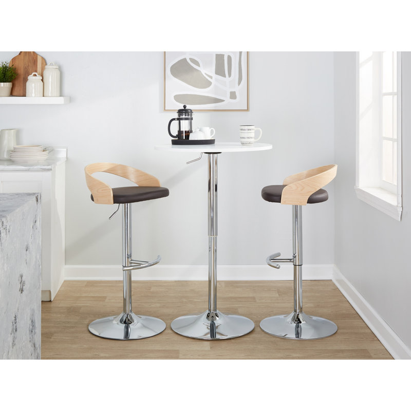 Tabouret de bar réglable avec pivot, Argent, Siège brun / cadre naturel, 3