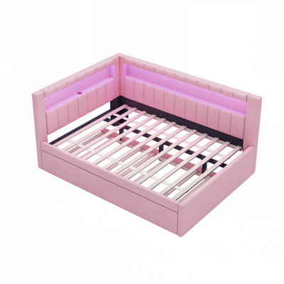 Modern LED Bed with USB Charging Trundle and Sturdy Wood Frame for Enhanced Comfort and Convenience